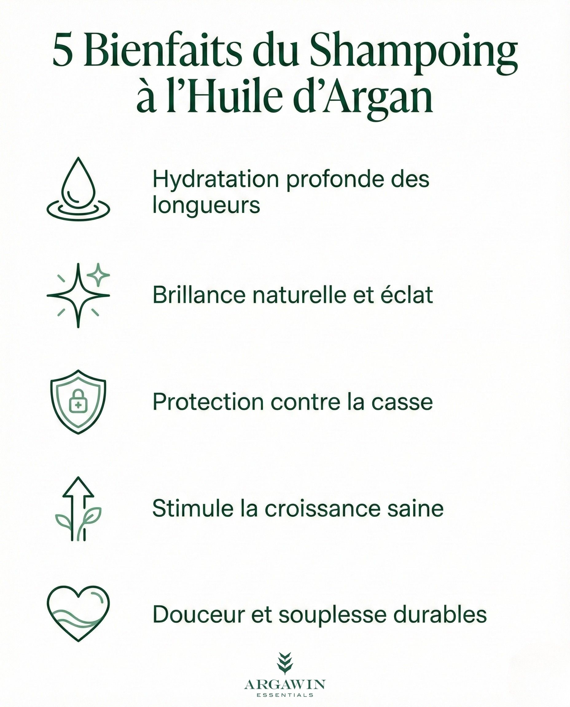 Infographie 5 bienfaits du shampoing huile argan pour cheveux
